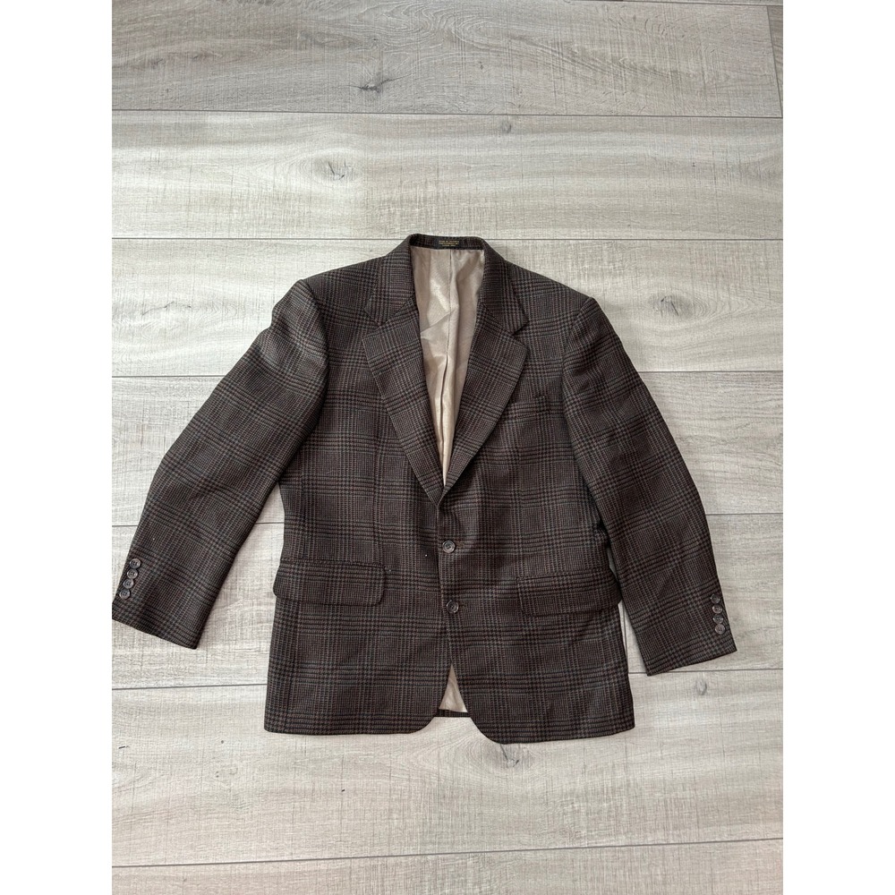 Oscar de la Renta Brown Glen Plaid Wool Blazer Sport Coat Mens 40S Dark Academia